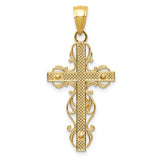 14K Polished Crucifix with Lace Trim Pendant K5567