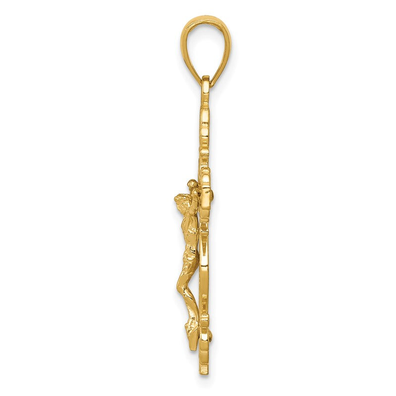 14K Polished Crucifix with Lace Trim Pendant K5567