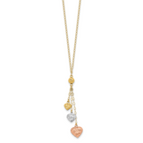 14k Tri-color Three Puffed Hearts 16 inch Lariat Necklace Plus 2 inch Extender SF1879