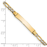 14k with Rhodium Polished Solid Chain/Solid Plate Pav� Figaro Link 26x5mm Plate 6 inch Baby/Child ID Bracelet BID47