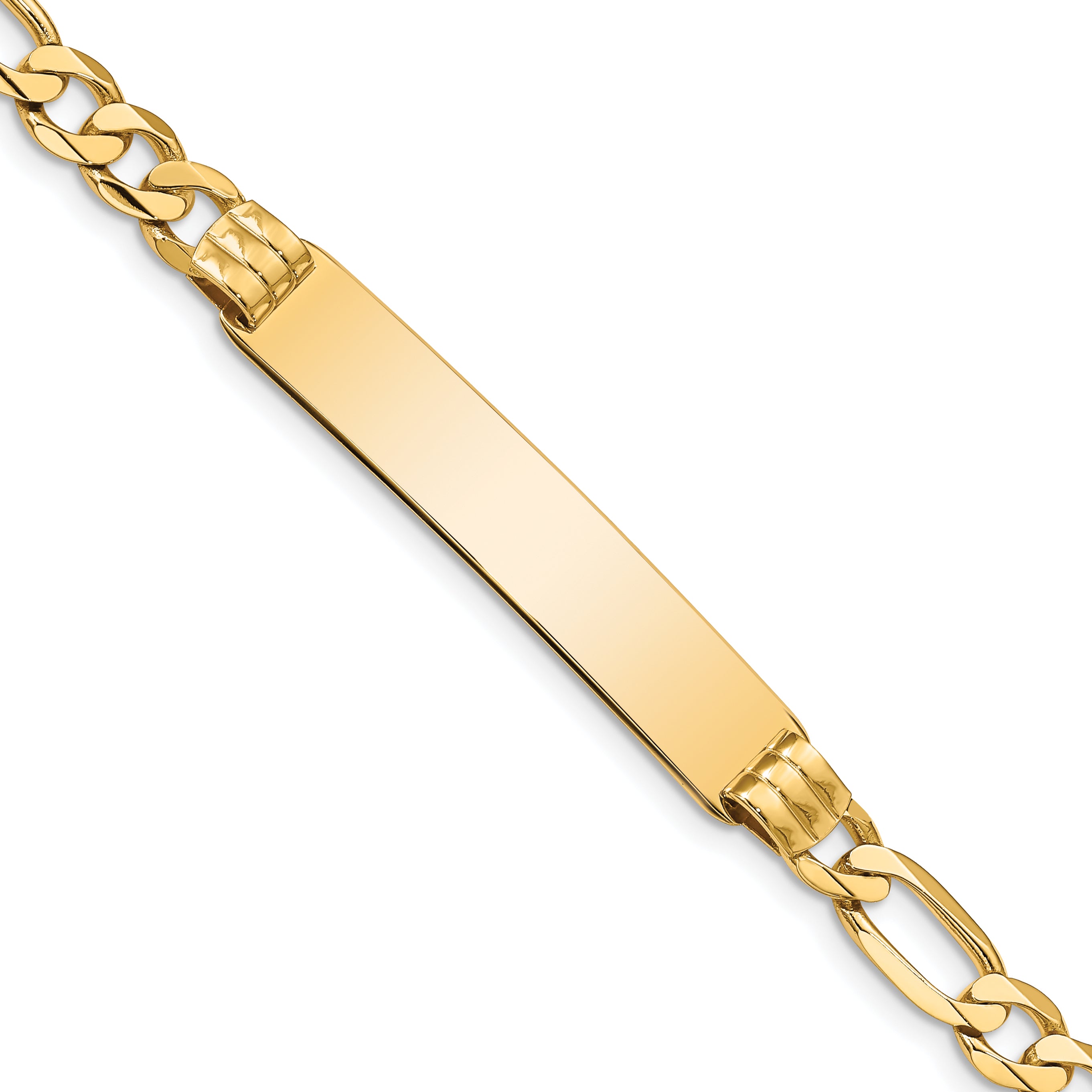 14k Polished Solid Chain/Solid Plate Figaro Link 39x8mm Plate 7 inch ID Bracelet FIG160ID