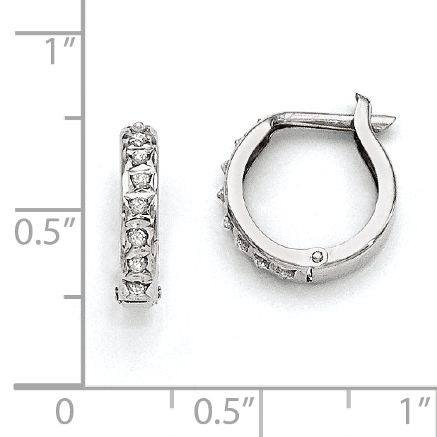 14k White Gold Diamond Fascination Diamond Dust/Accent 2x13mm Round Hinged Hoop Earrings DF169