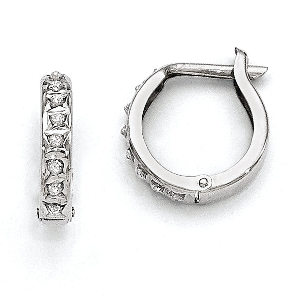 14k White Gold Diamond Fascination Diamond Dust/Accent 2x13mm Round Hinged Hoop Earrings DF169