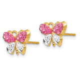 14k Pink and White Crystal Butterfly Post Earrings YE1607