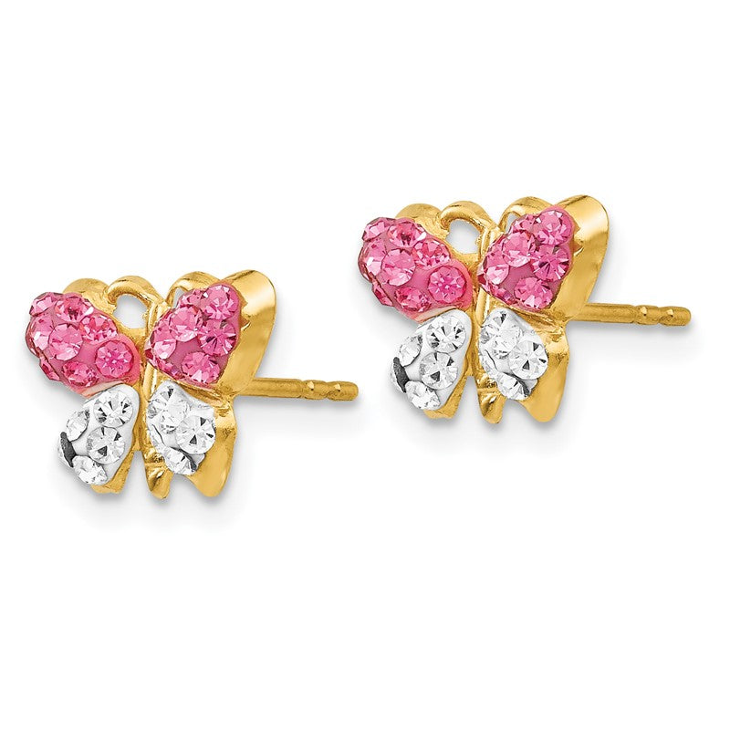 14k Pink and White Crystal Butterfly Post Earrings YE1607
