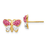 14k Pink and White Crystal Butterfly Post Earrings YE1607