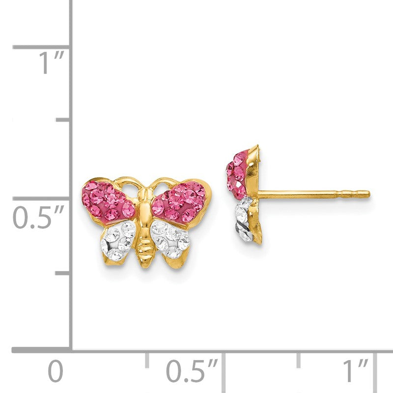 14k Pink and White Crystal Butterfly Post Earrings YE1607