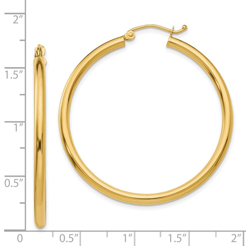 14K 2.5x40mm Polished Lightweight Tube Hoop Earrings T925L