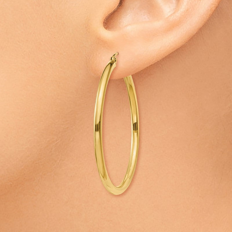 14K 2.5x40mm Polished Lightweight Tube Hoop Earrings T925L