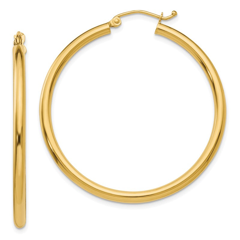 14K 2.5x40mm Polished Lightweight Tube Hoop Earrings T925L