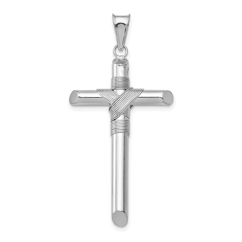14K White Gold with Center Wrap Tube Cross Pendant K6196