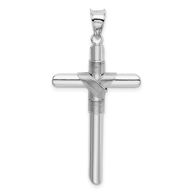 14K White Gold with Center Wrap Tube Cross Pendant K6196