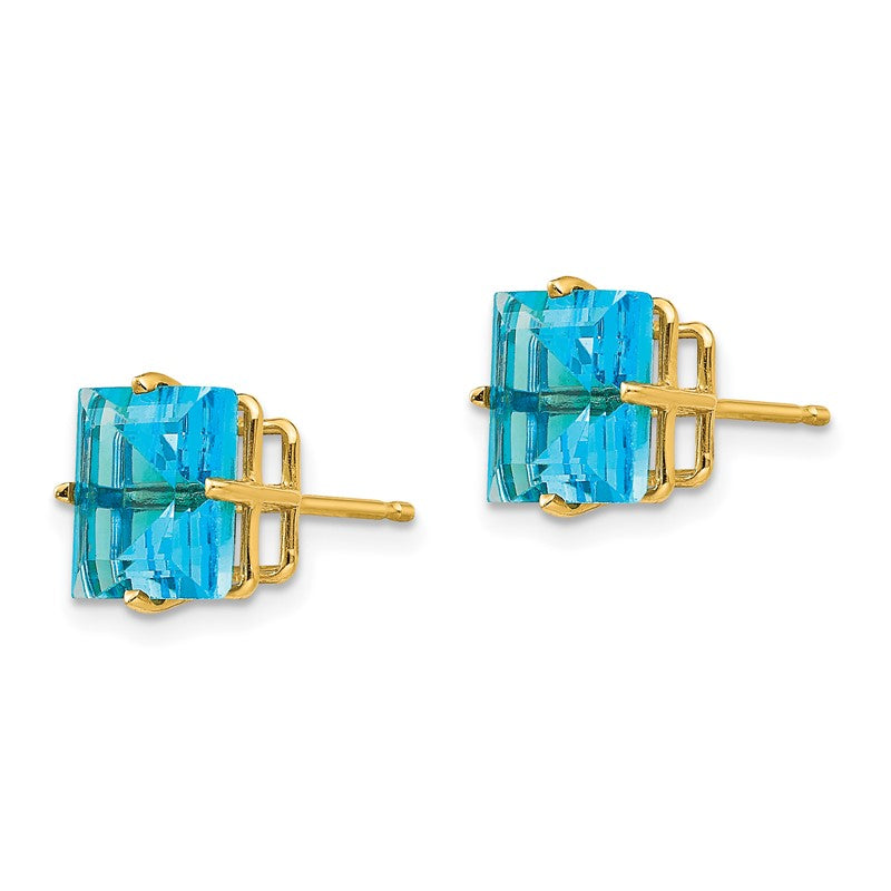 14k 8mm Square Step-Cut Blue Topaz Post Earrings XE64BT