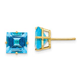 14k 8mm Square Step-Cut Blue Topaz Post Earrings XE64BT