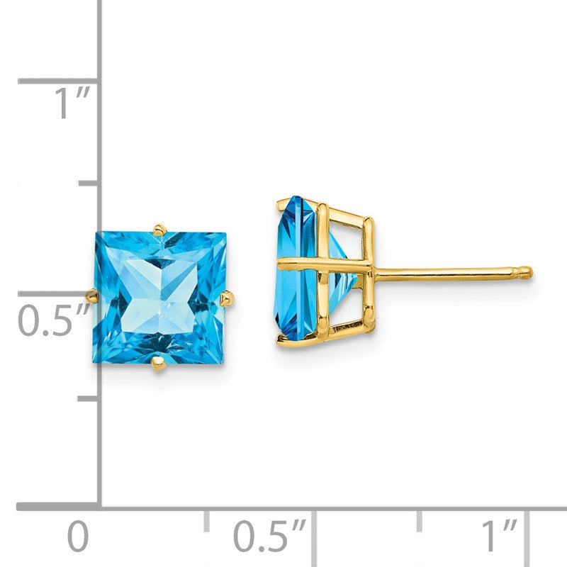 14k 8mm Square Step-Cut Blue Topaz Post Earrings XE64BT