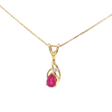 4K Yellow Gold Pear Ruby & Diamond Pendant Necklace (18")