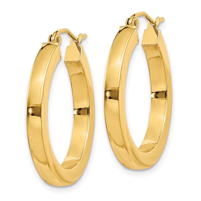 14k 3x25mm Polished Square Tube Hoop Earrings TE537
