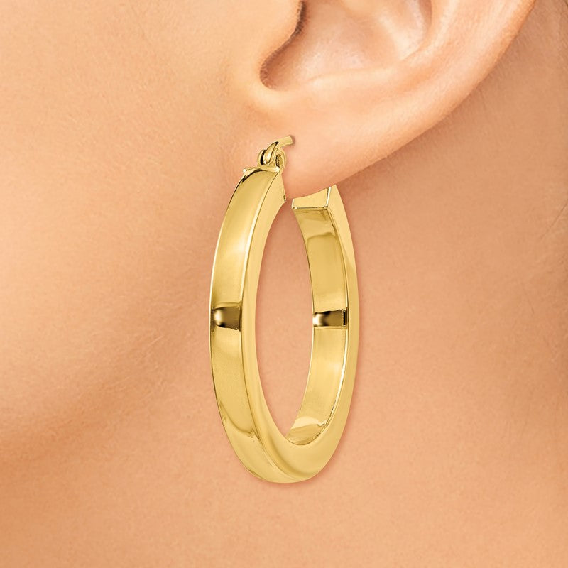 14k 3x25mm Polished Square Tube Hoop Earrings TE537