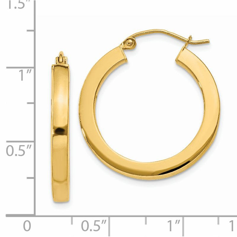 14k 3x25mm Polished Square Tube Hoop Earrings TE537