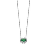 14k White Gold Diamond and Oval Emerald Fancy East-West 18 inch Necklace PM4025
