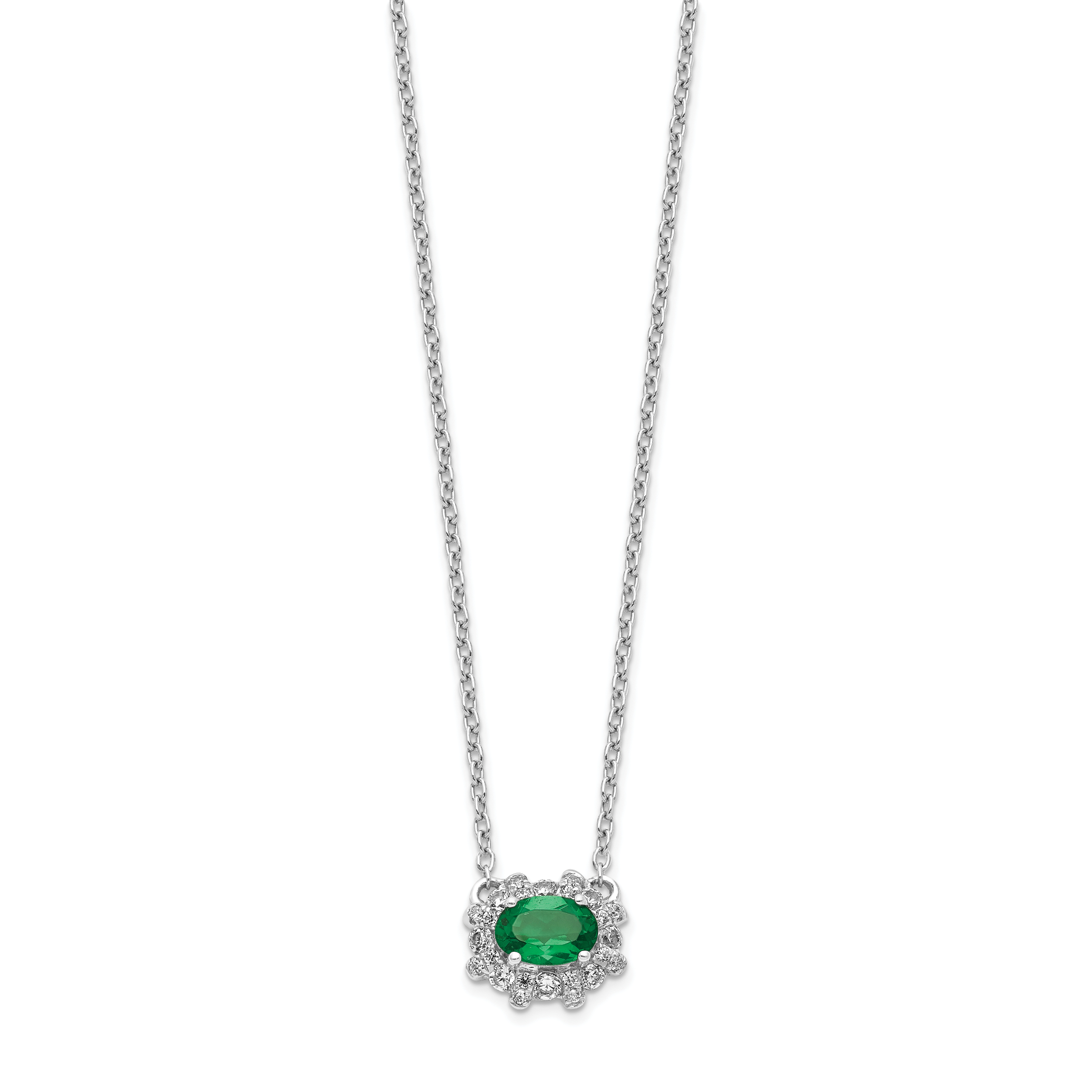 14k White Gold Diamond and Oval Emerald Fancy East-West 18 inch Necklace PM4025