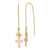 14k Yellow and Rose Gold Diamond-cut Polished 2-Crosses Threader Earrings TE661