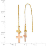 14k Yellow and Rose Gold Diamond-cut Polished 2-Crosses Threader Earrings TE661