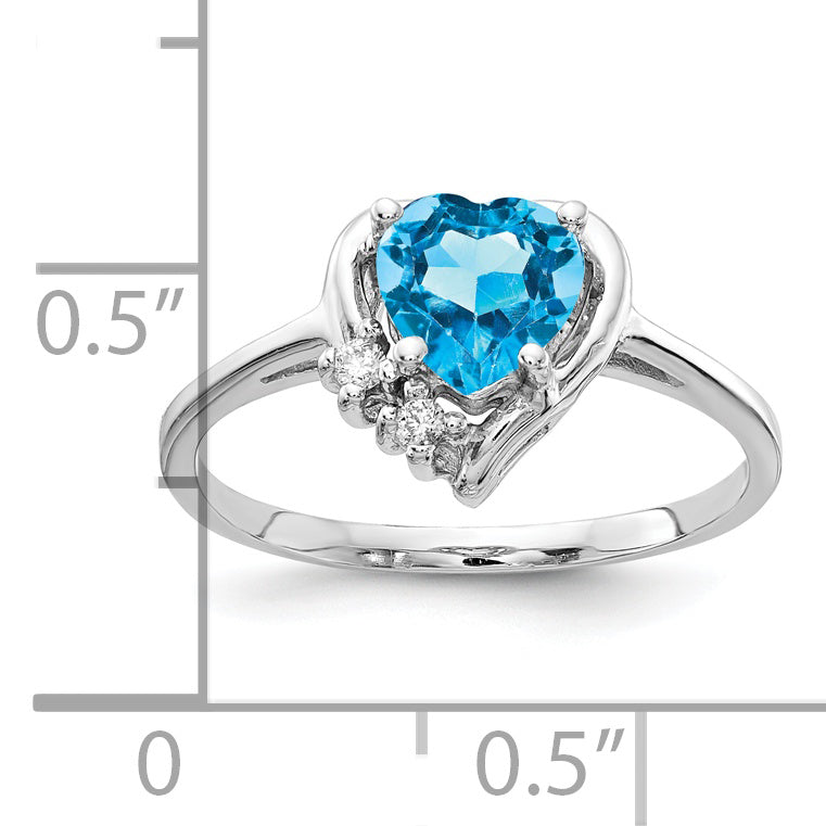 14k White Gold 6mm Heart Blue Topaz and A Diamond Ring Y2234BT/A