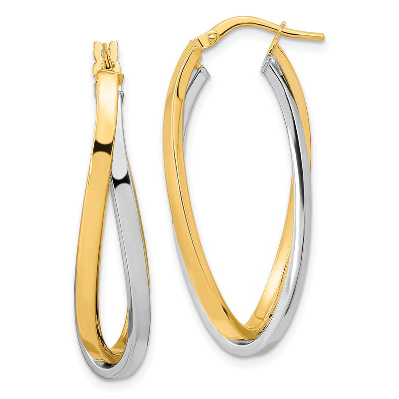 14k Two Tone Polished Oval Double Hoops TF1236