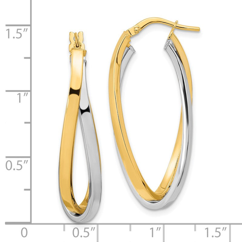 14k Two Tone Polished Oval Double Hoops TF1236