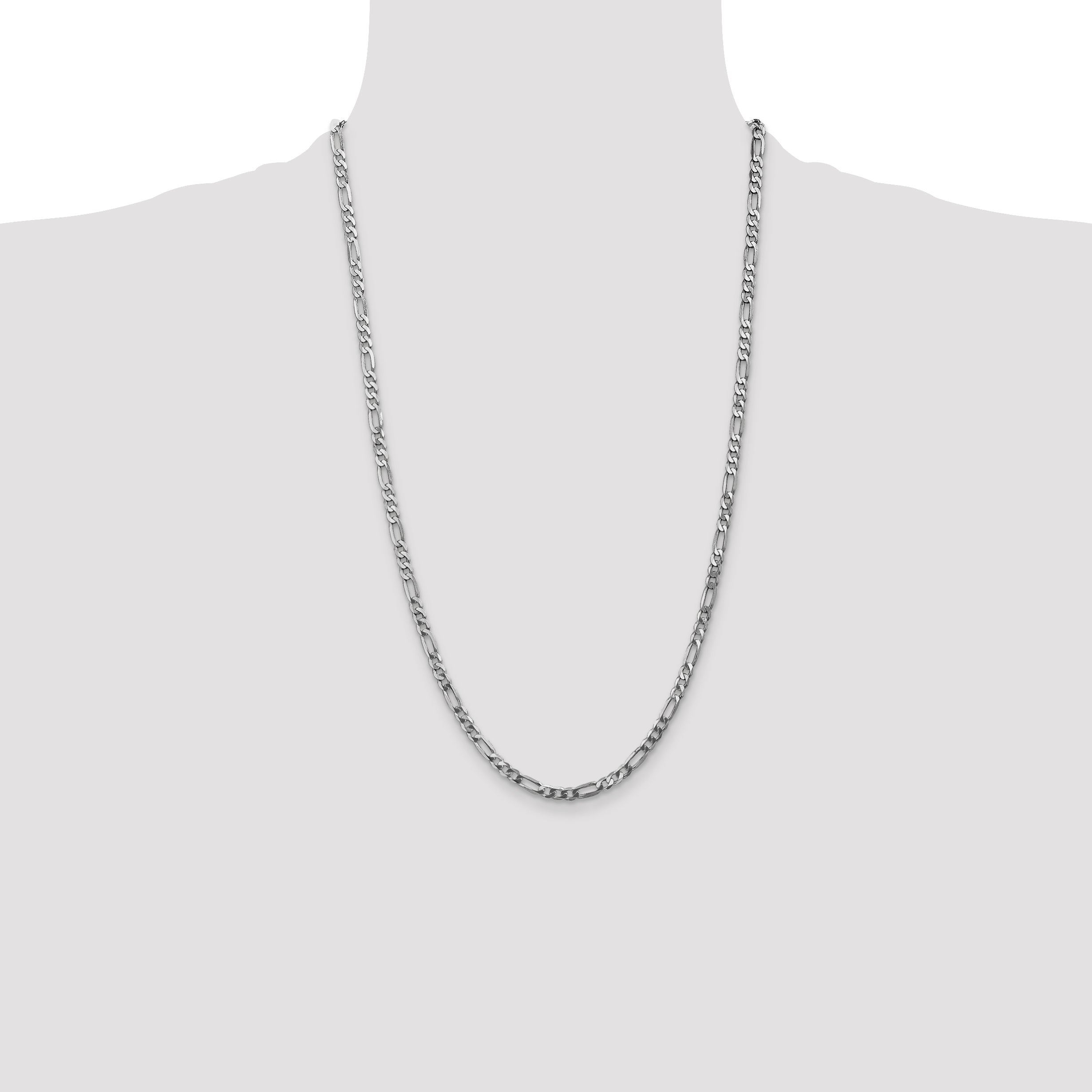 14K White Gold 26 inch 4mm Flat Figaro with Lobster Clasp Chain WFIG100
