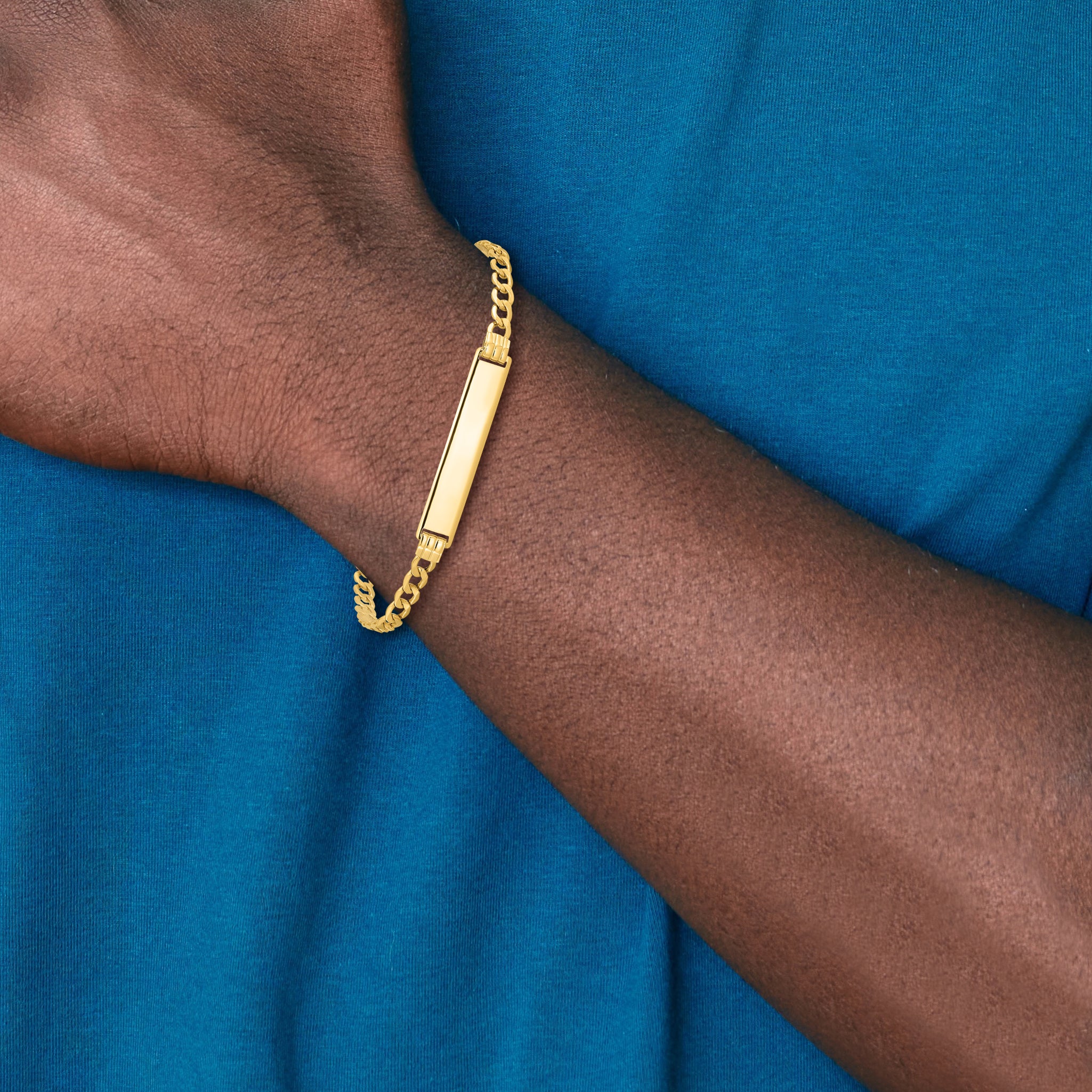 14k Polished Semi-Solid Chain/Solid Plate Cuban Link 25.5x5mm Plate 7 inch ID Bracelet DCID106
