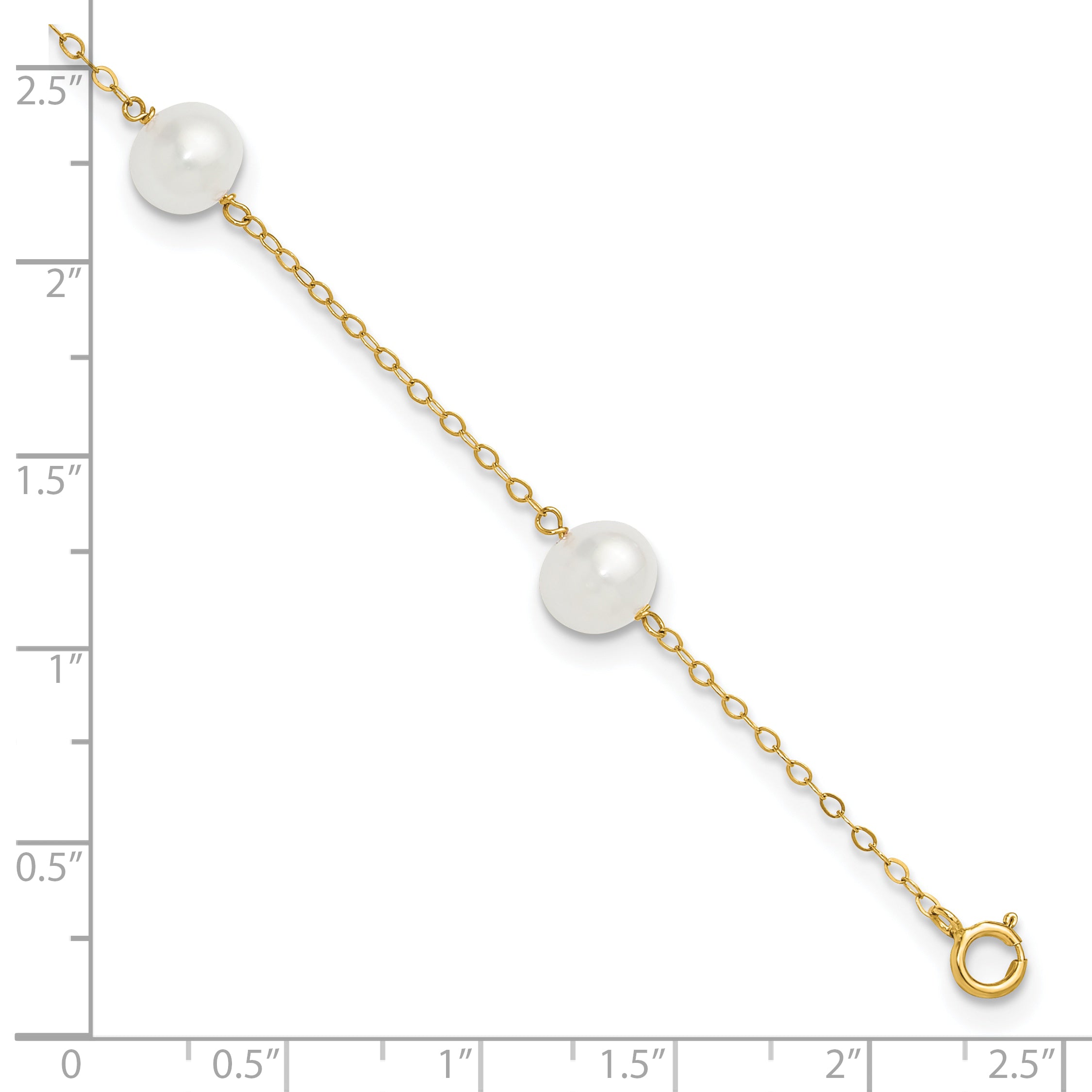 14k 7-8mm White Near-Round Freshwater Cultured Pearl 5-Station 9 inch Anklet ANK144