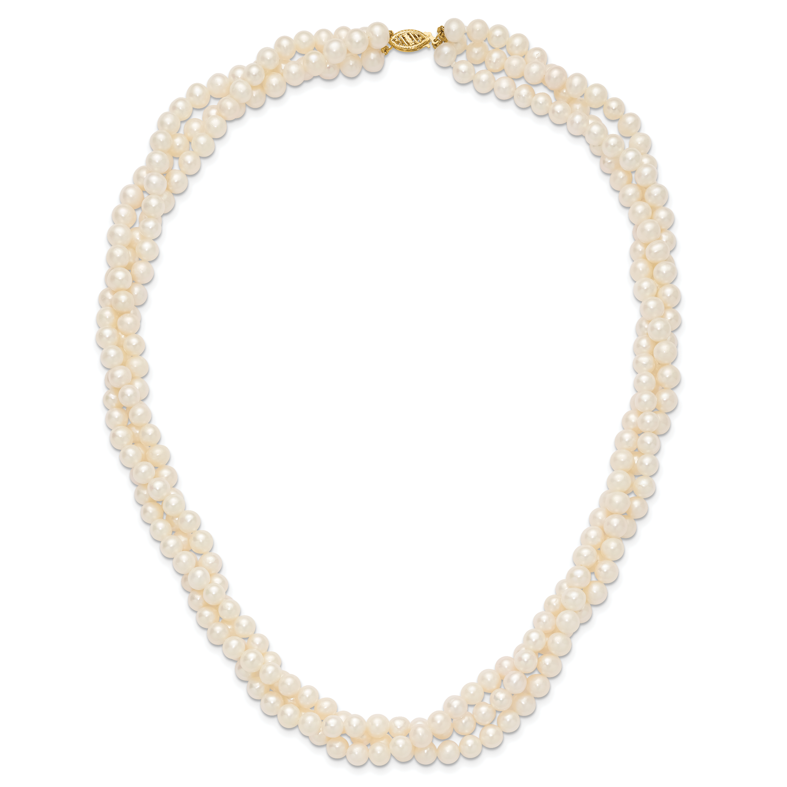 14k 6-7mm White Near-Round Freshwater Cultured Pearl 3-Strand 21 inch Necklace XF553
