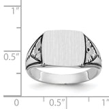 14k White Gold 11.5x11.0mm Rectangle Closed Back Antiqued Mens Signet Ring Y4138