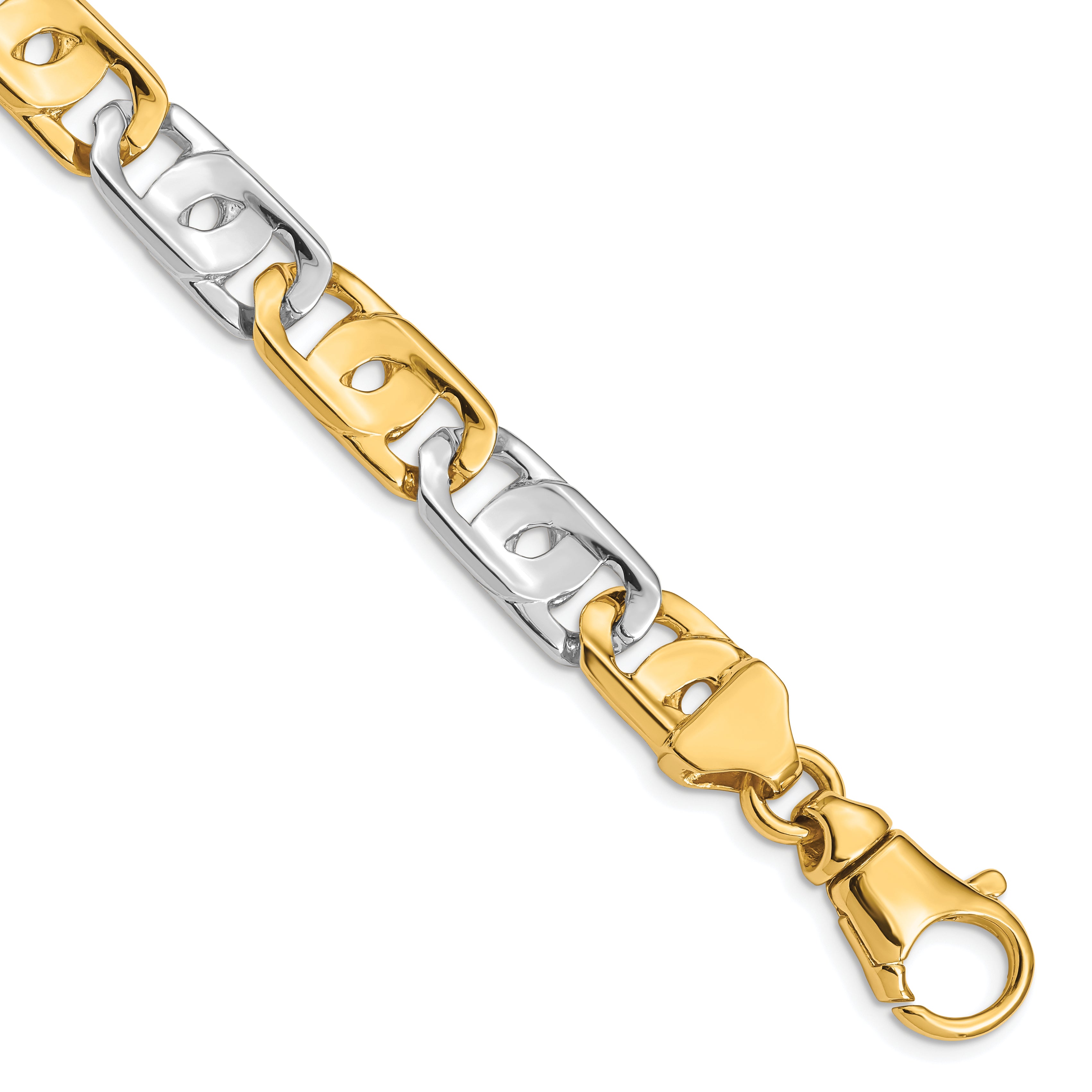 14K Two-tone 20 inch 10mm Hand Polished Fancy Link with Fancy Lobster Clasp Chain LK533