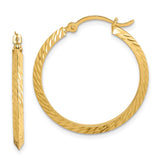 14K 2.00x25mm Polished Diamond-Cut Knife-Edge Tube Hoop Earrings TF1446