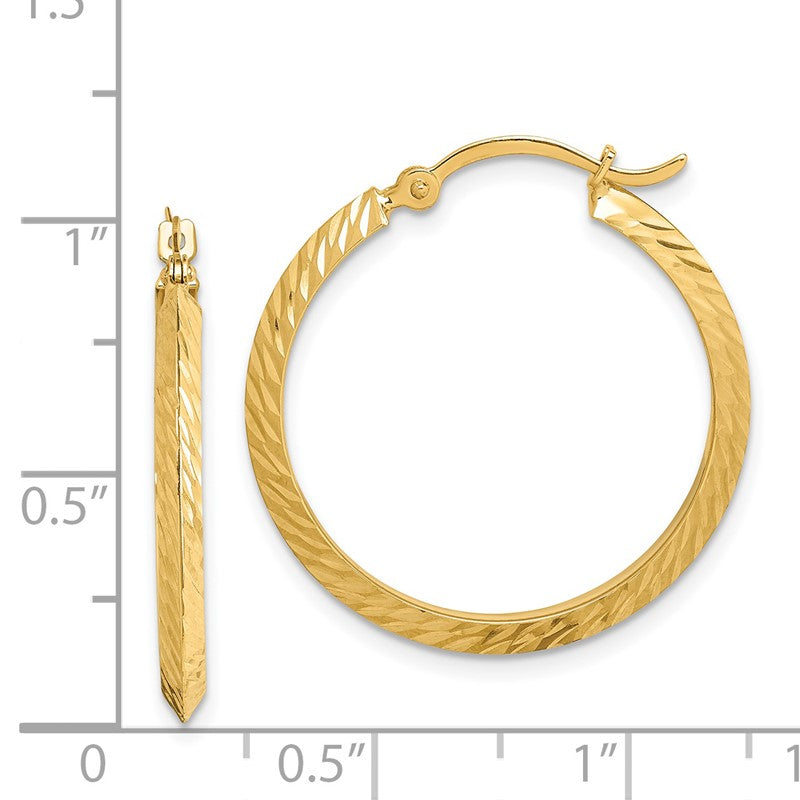 14K 2.00x25mm Polished Diamond-Cut Knife-Edge Tube Hoop Earrings TF1446