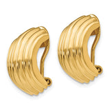 14k 9.5x16mm Polished Ribbed Half Hoop Omega Back Non-pierced Earrings H869
