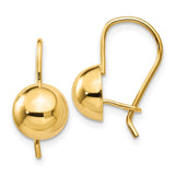 14k 8.00mm Hollow Half Ball Kidney Wire Earrings TH656
