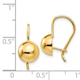 14k 8.00mm Hollow Half Ball Kidney Wire Earrings TH656