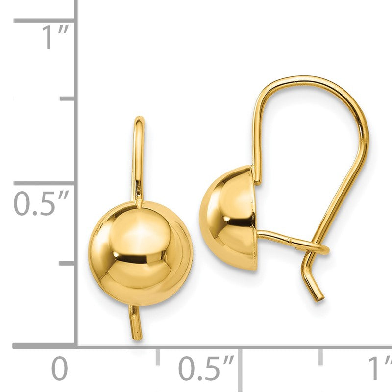 14k 8.00mm Hollow Half Ball Kidney Wire Earrings TH656