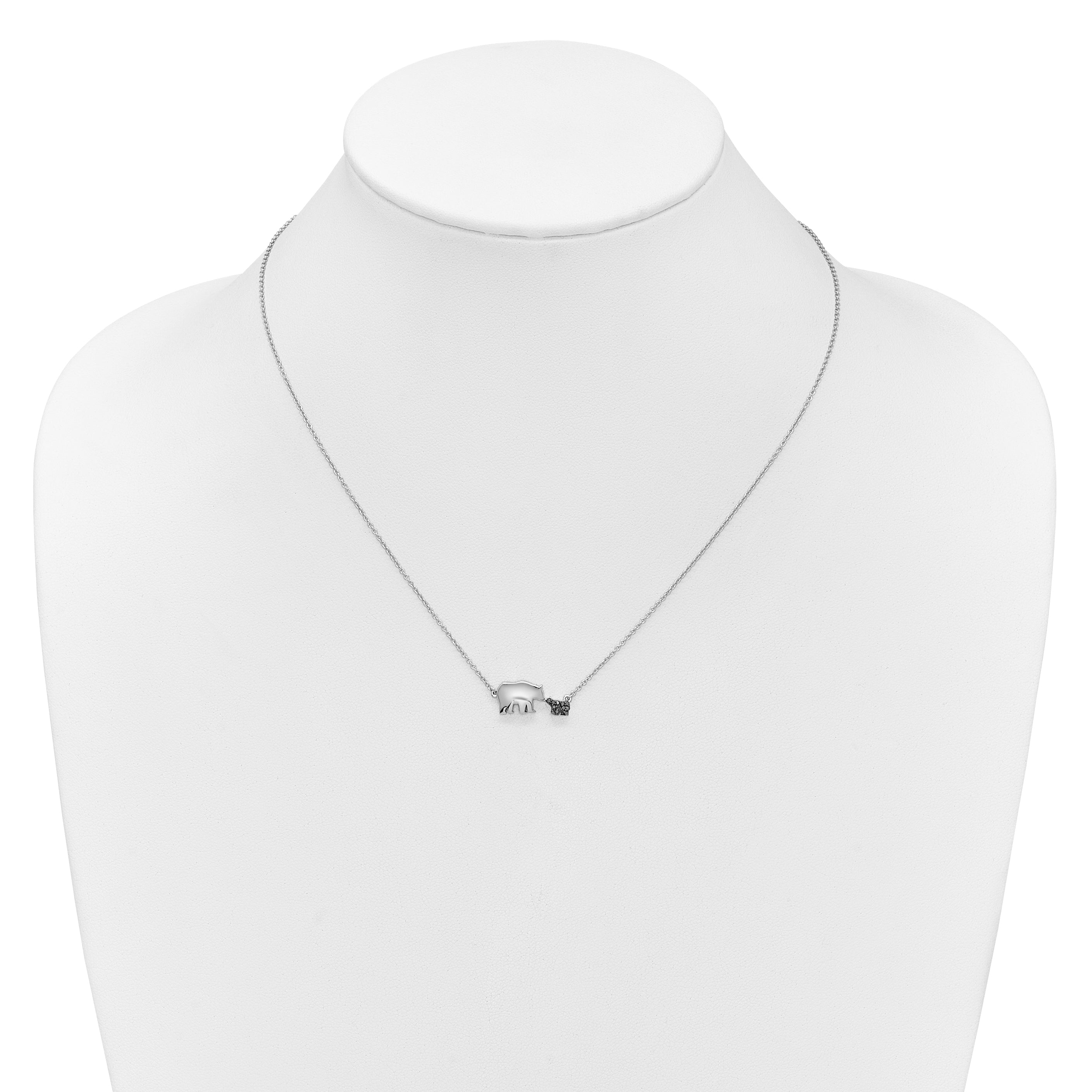 14k White Gold 1/20 carat Black Diamond Mother and Baby Bear 18 in Necklace PM3774