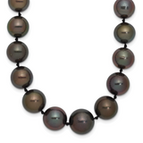 14k White Gold 9-12mm Black Semi-Round Tahitian Saltwater Cultured Pearl Graduated 19 inch Necklace XF464