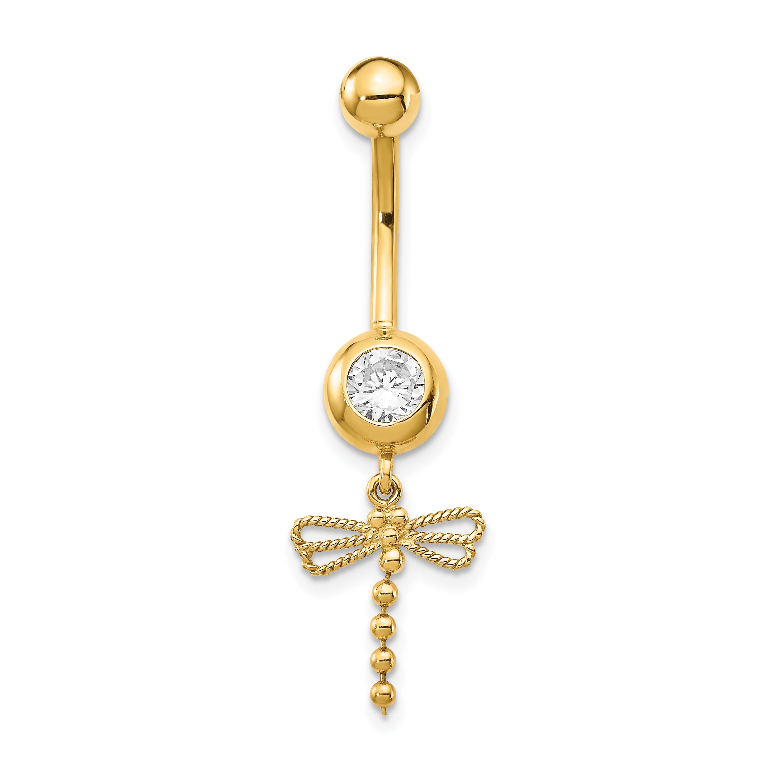 14k 14 Gauge CZ Dragonfly Dangle Belly Ring BD141
