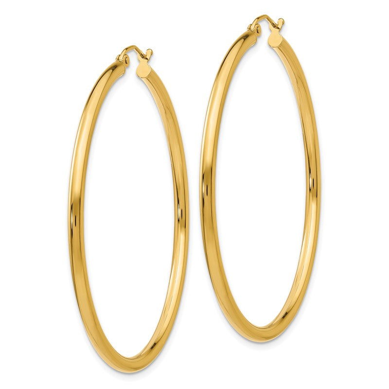 14K 2.5x50mm Polished Round Tube Hoop Earrings T927