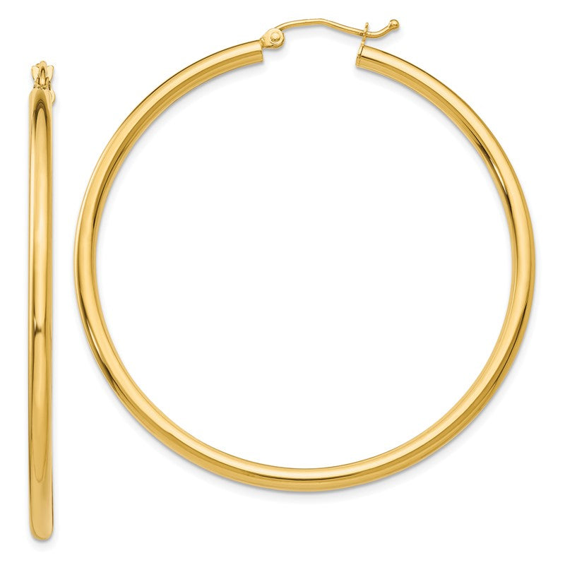 14K 2.5x50mm Polished Round Tube Hoop Earrings T927