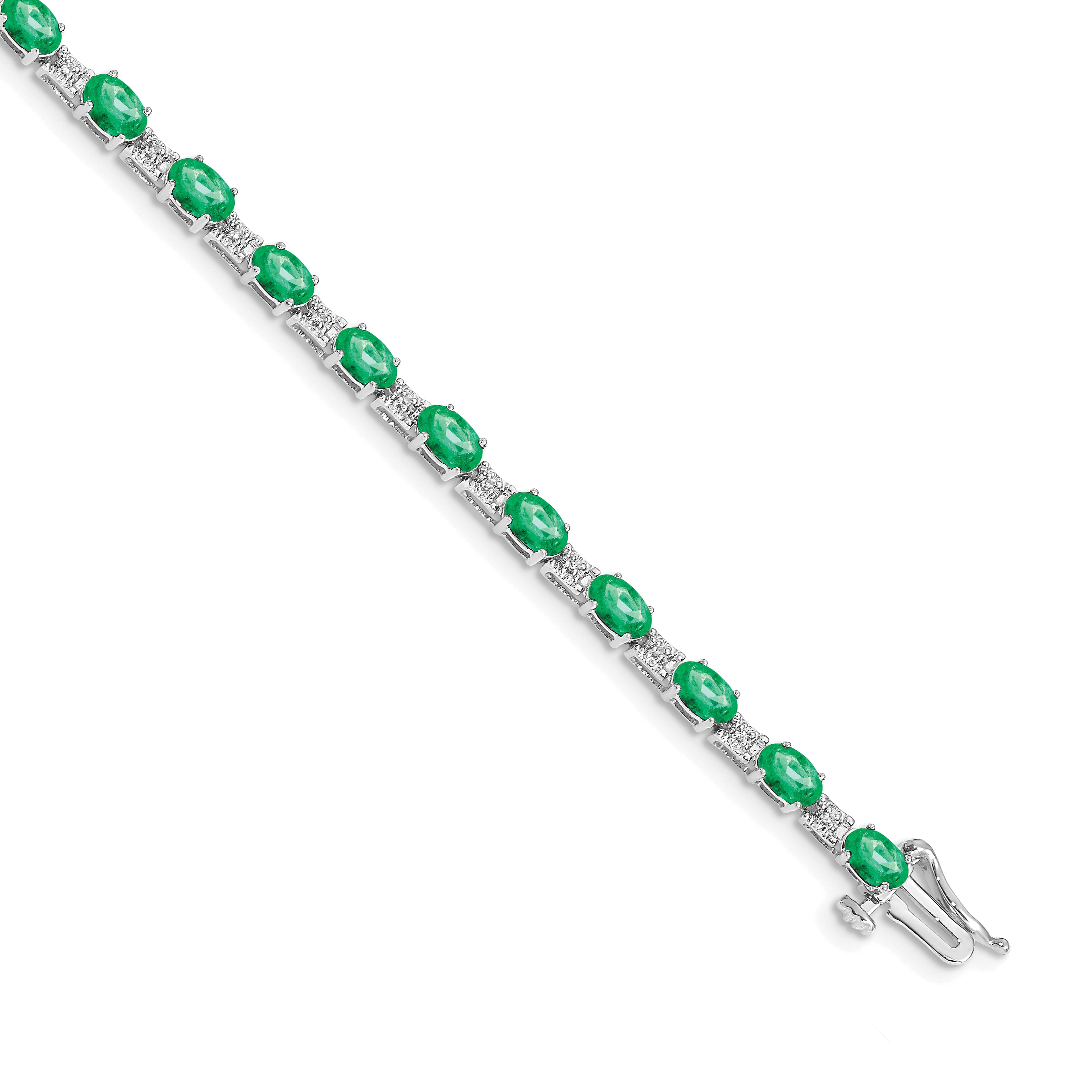 14k White Gold Complete Diamond and Oval Emerald 7 inch Bracelet BM4481