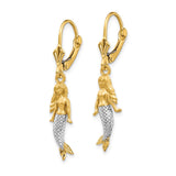 14K and White Rhodium Brushed and Polished Mermaid Dangle Leverback Earrings TF1598