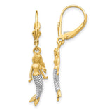 14K and White Rhodium Brushed and Polished Mermaid Dangle Leverback Earrings TF1598